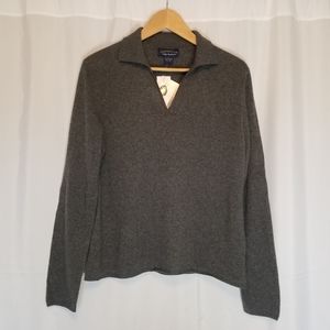 Charter Club Charcoal Gray Collared Cashmere Sweater Size L
